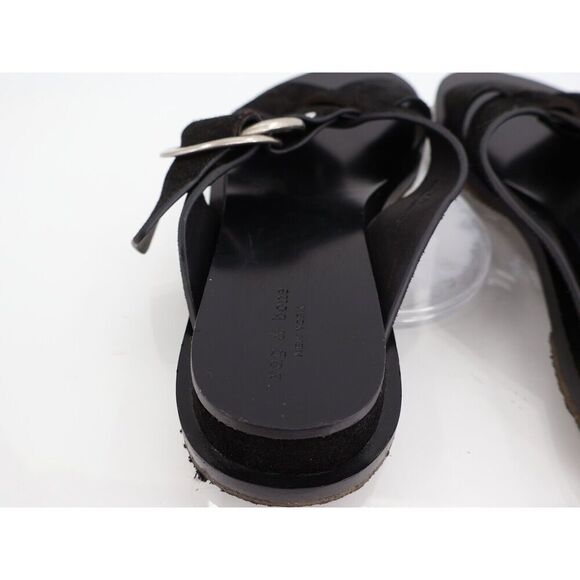 Rag & Bone Beau Cross Sandals Womens 37.5 7.5 Black Suede Slide Flat Slip On - Picture 9 of 13